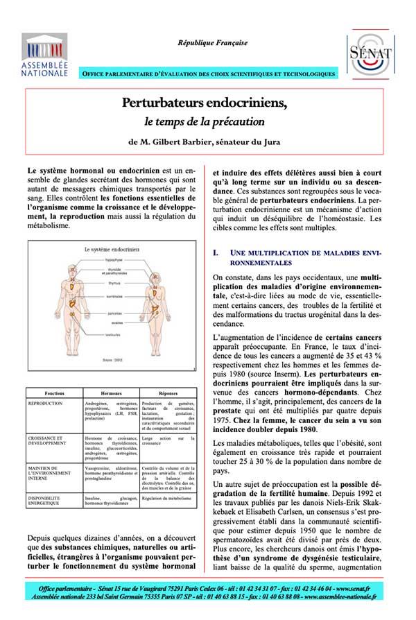 Senat - rapport sur les perturbateurs endocriniens