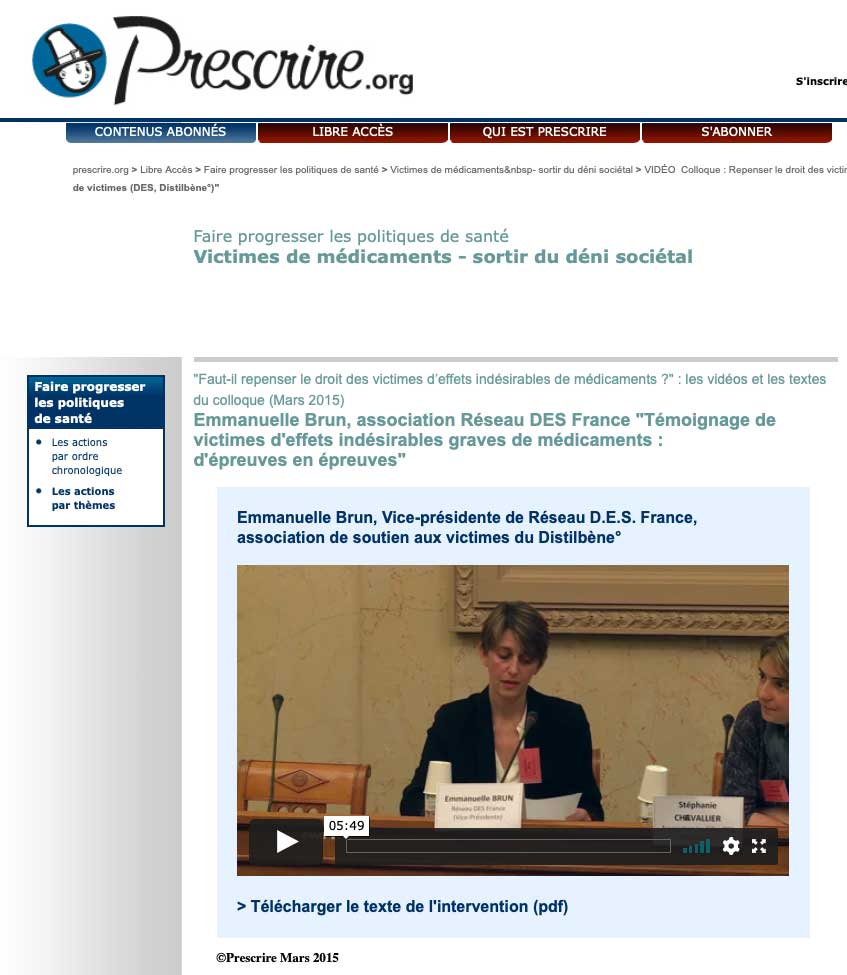 Colloque Repenser Droit Victimes Medicaments 2015 Collectif Europe Et Medicament Revue Prescrire Reseau DES France Distilbene