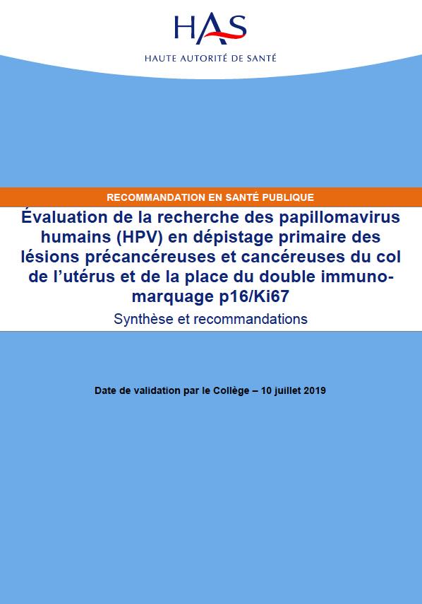 Haute Autorite De Sante Recommandation Test HPV Juillet 2019